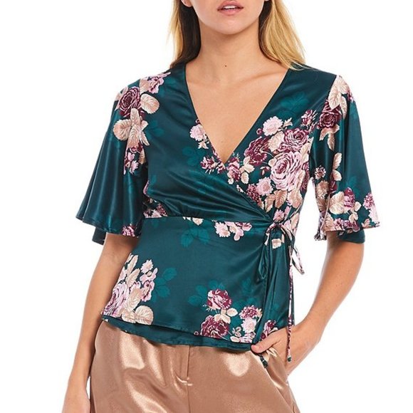 Shabby Chic Tops - Shabby Chic Viola Short Sleeve Faux Wrap Top
